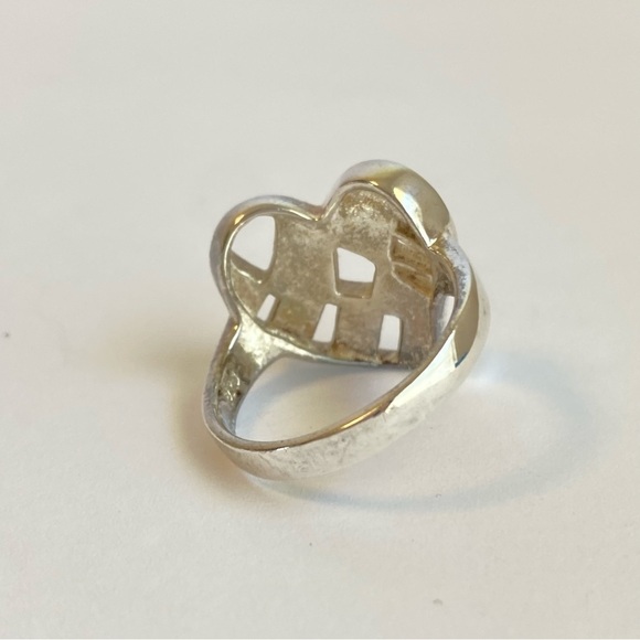 Vintage Sterling Silver Heart Ring Mother Of Pearl Cutout Pink Blue Y2K Size 9 - Picture 7 of 12